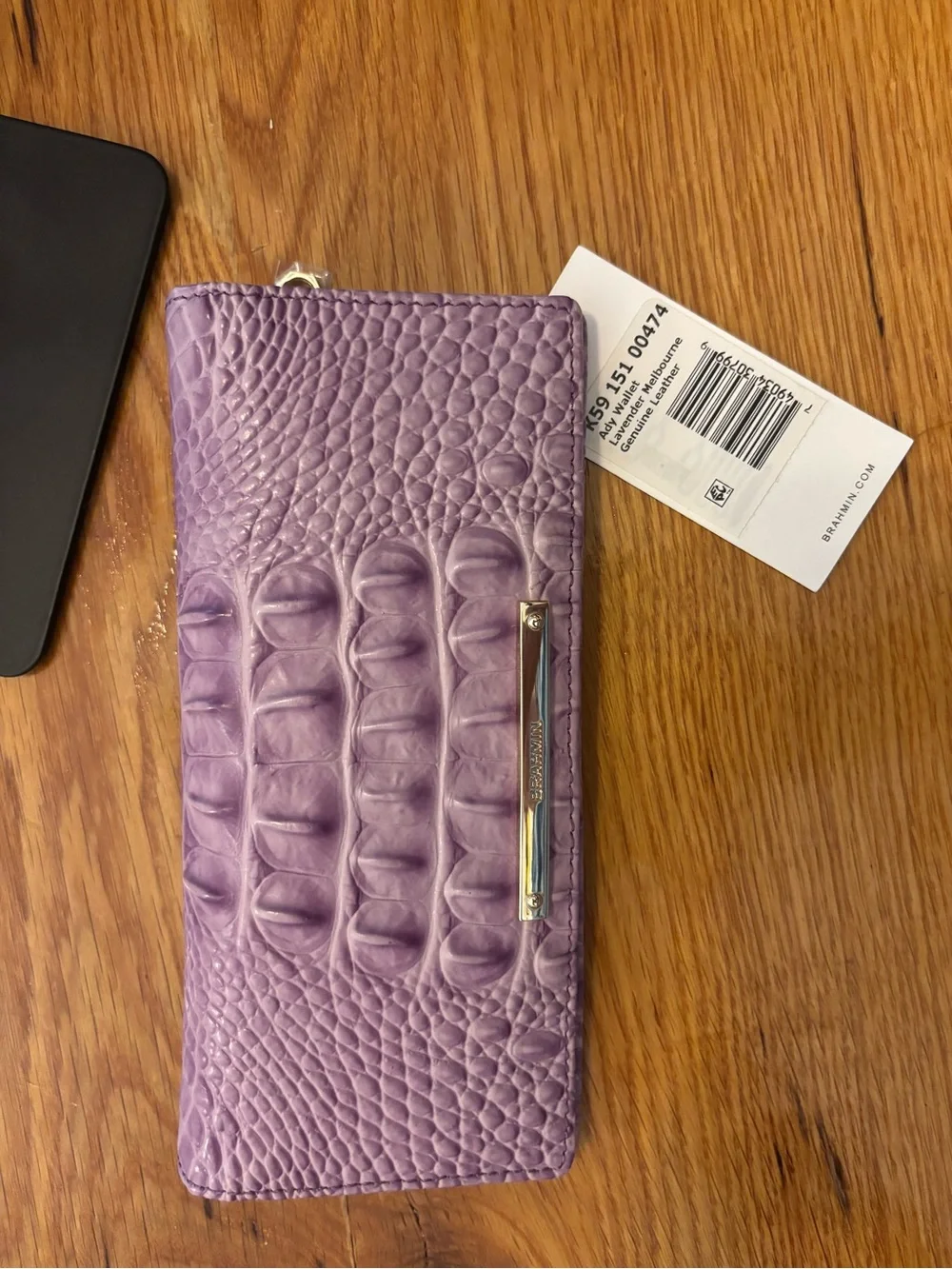 Brahmin Lavender Croc-Embossed Zip Card Holder